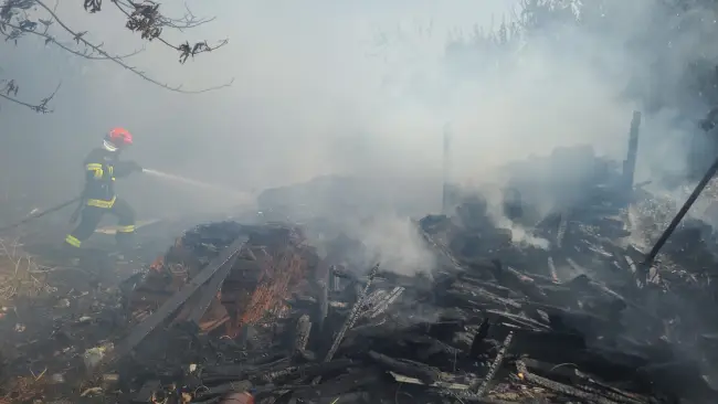 Foto Incendiu în comuna Brebeni. Au ars Trei tone de lemne şi o anexă gospodărească (VIDEO)