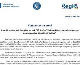 Foto Comunicat de presă - „Reabilitare termică Complex servicii “Sf. Ștefan“ Slatina și Centru de zi recuperare pentru copii cu dizabilități Slatina“