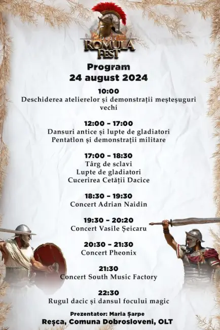 Foto Programul Romula Fest. Cucerirea Cetăţii Dacice, târg de sclavi, dansuri antice, atracţiile festivalului de la Reşca-Dobrosloveni