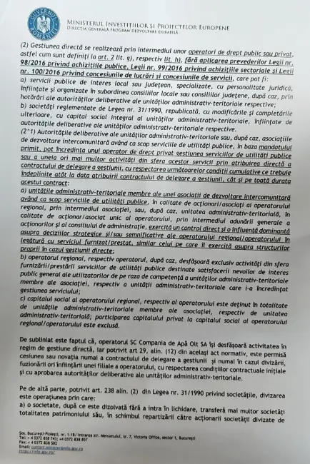 Foto Guvern: Slatina riscă returnarea fondurilor europene, dacă se retrage din Compania de Apă Olt, iar România infringement-ul (DOCUMENT)