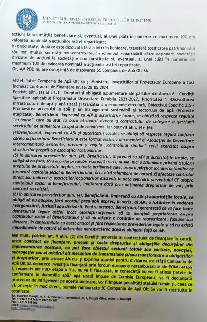 Foto Guvern: Slatina riscă returnarea fondurilor europene, dacă se retrage din Compania de Apă Olt, iar România infringement-ul (DOCUMENT)