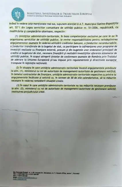 Foto Guvern: Slatina riscă returnarea fondurilor europene, dacă se retrage din Compania de Apă Olt, iar România infringement-ul (DOCUMENT)