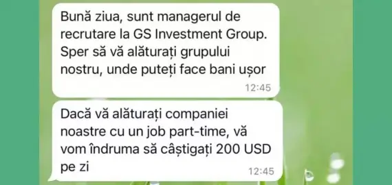 Foto Avertisment privind mesajele venite pe WhatsApp care oferă job-uri online