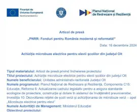 Foto Comunicat de presă finalizare proiect „Achiziție microbuze electrice pentru elevii școlilor din județul Olt“