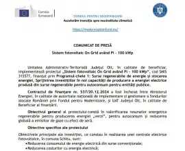 Foto COMUNICAT DE PRESĂ începere proiect „Sistem fotovoltaic On Grid având Pi - 100 kWp“